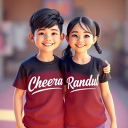 A boy and a girl standing closely together, both wearing black t-shirts