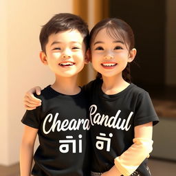 A boy and a girl standing together in a close and friendly pose