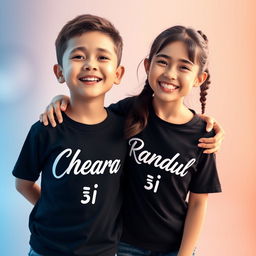 A boy and a girl standing together in a close and friendly pose
