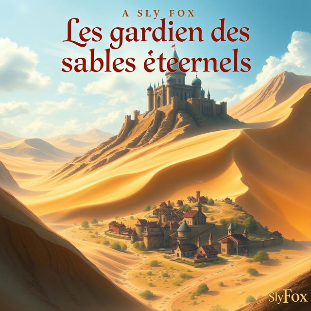 A fantasy book cover for "Les gardiens des sables éternels" by author "Sly Fox", prominently featuring the title and author's name with stylized lettering