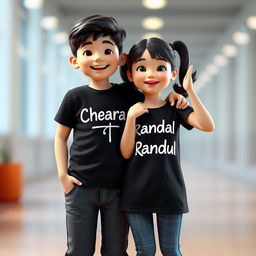 A boy and a girl standing together in a playful and friendly pose