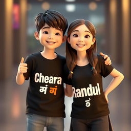 A boy and a girl standing together in a playful and friendly pose