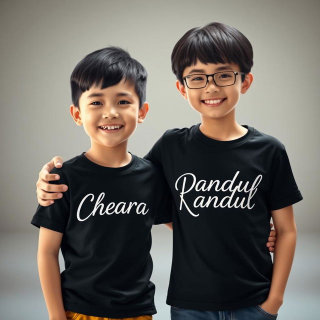 A boy and a girl standing together in a cheerful and endearing pose