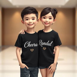 A boy and a girl standing together in a cheerful and endearing pose