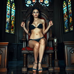 A full-length photograph featuring a stunning 19-year-old woman with pale skin and long black hair