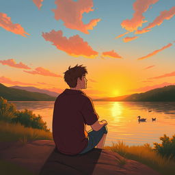 A serene and evocative scene illustrating a person reflecting on a beautiful, unforgettable day