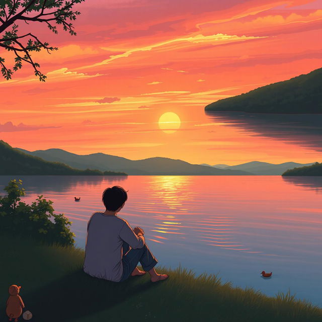 A serene and evocative scene illustrating a person reflecting on a beautiful, unforgettable day