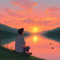 A serene and evocative scene illustrating a person reflecting on a beautiful, unforgettable day