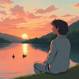 A serene and evocative scene illustrating a person reflecting on a beautiful, unforgettable day