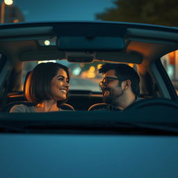 A cozy lofi scene depicting a modern car parked, viewed from the outside