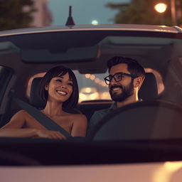A cozy lofi scene depicting a modern car parked, viewed from the outside
