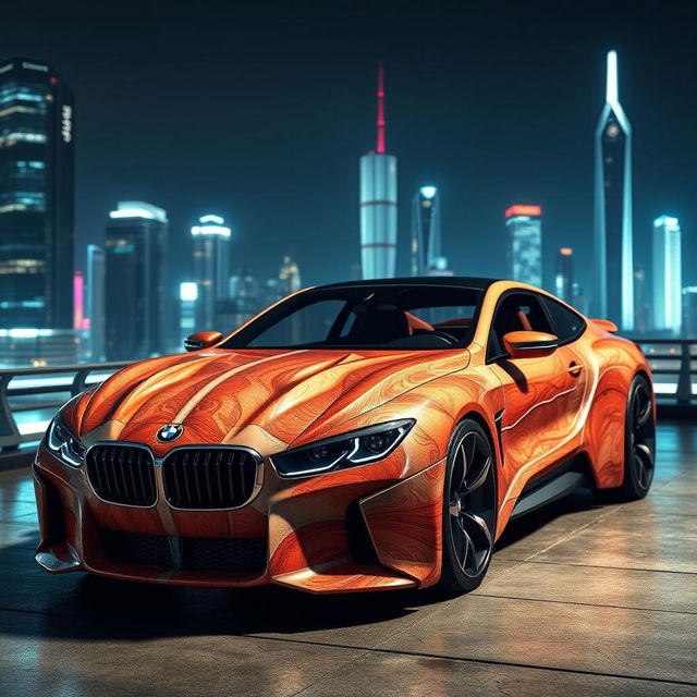 A futuristic BMW M635 CSL car designed for the year 2040, expertly crafted to appear as if it is made from organic materials resembling human flesh and bones