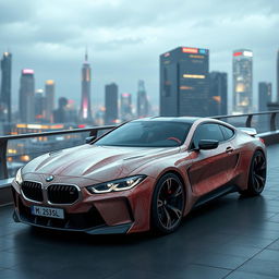 A futuristic BMW M635 CSL car designed for the year 2040, expertly crafted to appear as if it is made from organic materials resembling human flesh and bones