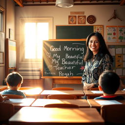 A heartwarming scene depicting a classroom on a bright morning