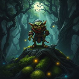 A richly detailed fantasy scene depicting the Tatawood Forest, a mystical and enchanting place shrouded in a thick, ancient canopy of trees