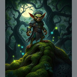 A richly detailed fantasy scene depicting the Tatawood Forest, a mystical and enchanting place shrouded in a thick, ancient canopy of trees