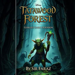 A captivating book cover for a fantasy novel titled 'Tatawood Forest: The Goblin's Dark Dominion' by Sir Faraz (2025)