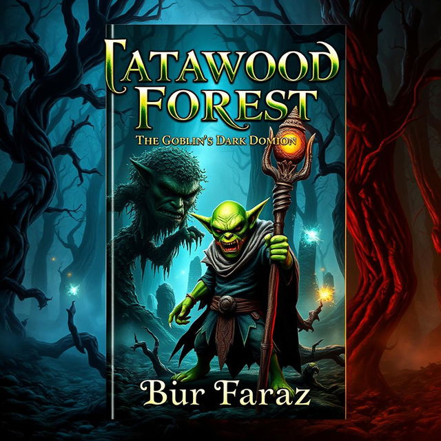 A captivating book cover for 'Tatawood Forest: The Goblin's Dark Dominion' by Sir Faraz