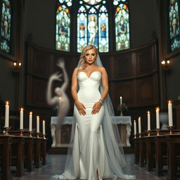A full-length photograph of a sad yet beautiful 18-year-old woman with blond hair, embodying a unique mix of sexy, sweet, and innocent vibes