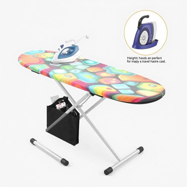 A compact and innovative travel ironing board designed for easy handling and portability, featuring a sleek, modern design with foldable legs and a lightweight frame