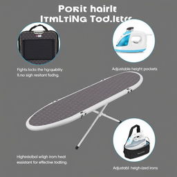 A compact travel ironing board designed for portability and ease of use