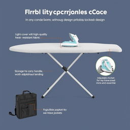 A compact travel ironing board designed for portability and ease of use