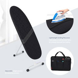 A compact travel ironing board designed for portability and ease of use