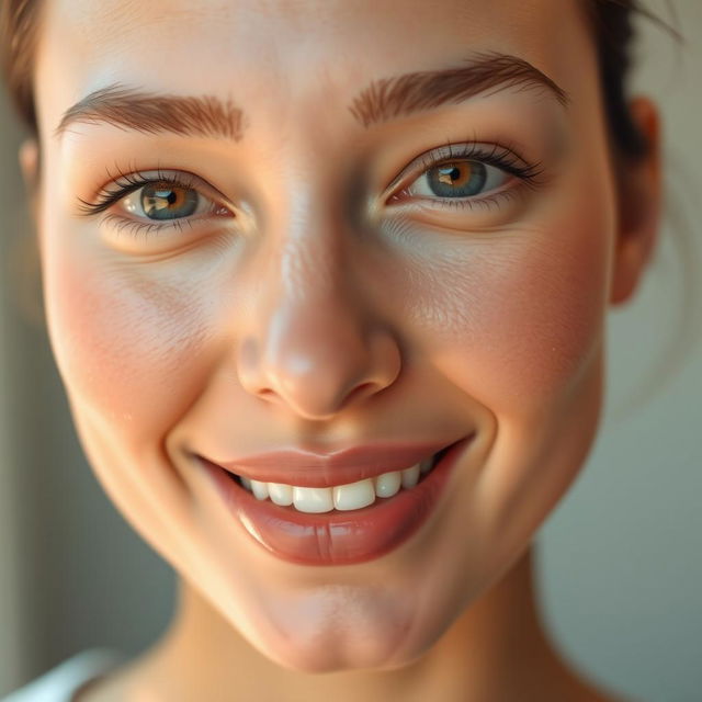 A close-up portrait of a person with a glowing, radiant complexion