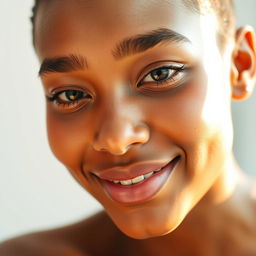 A close-up portrait of a person with a glowing, radiant complexion