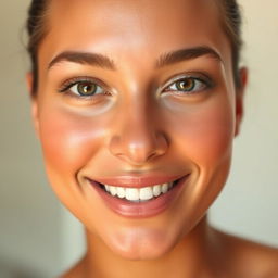 A close-up portrait of a person with a glowing, radiant complexion