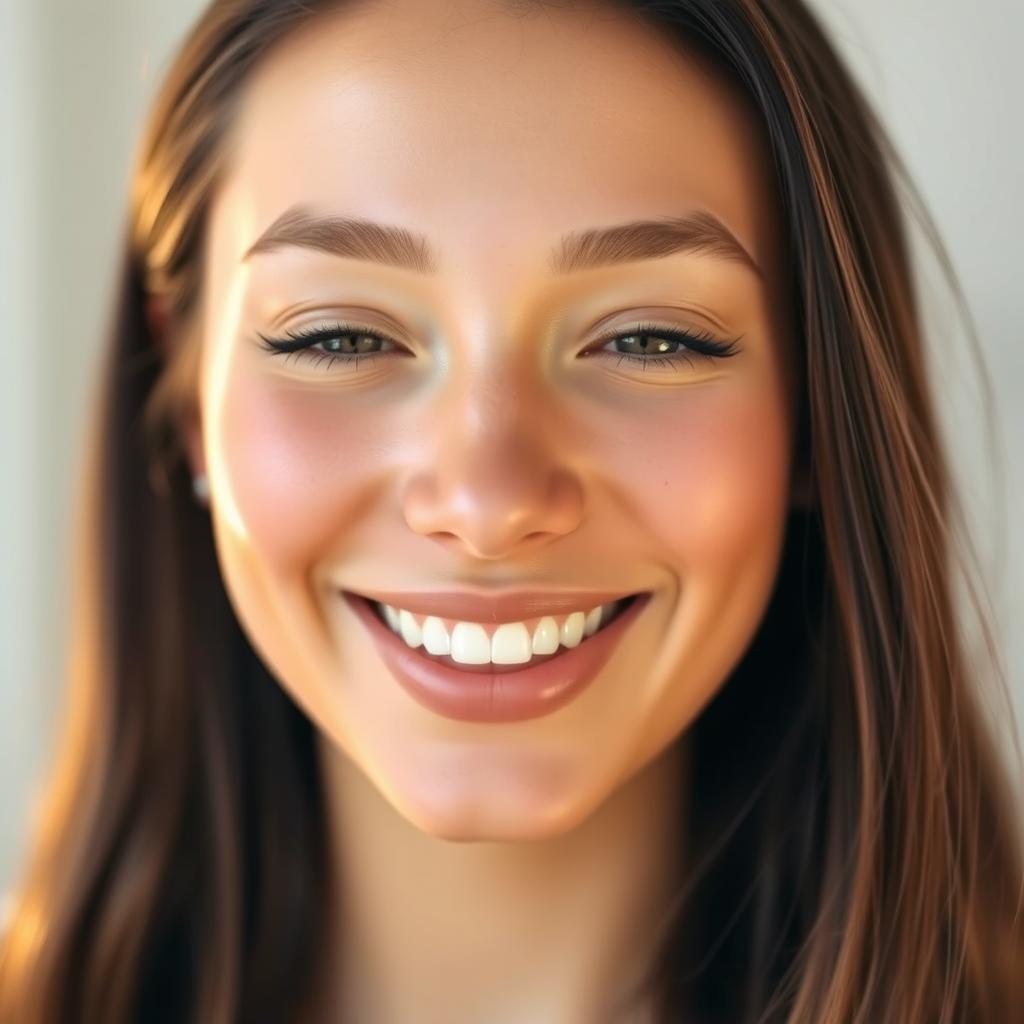 A close-up portrait of a person with a glowing, radiant complexion