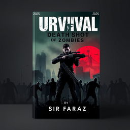 A gripping book cover design for "Survival: Death Shot of Zombies By Sir Faraz (2025)"