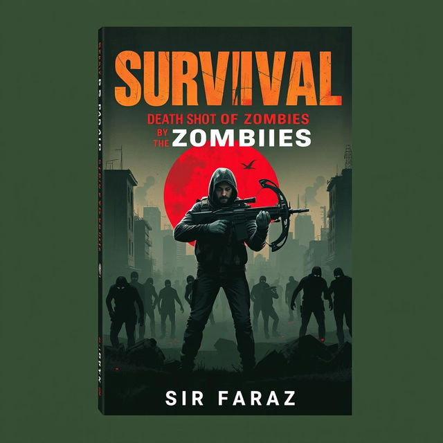 A gripping book cover design for "Survival: Death Shot of Zombies By Sir Faraz (2025)"