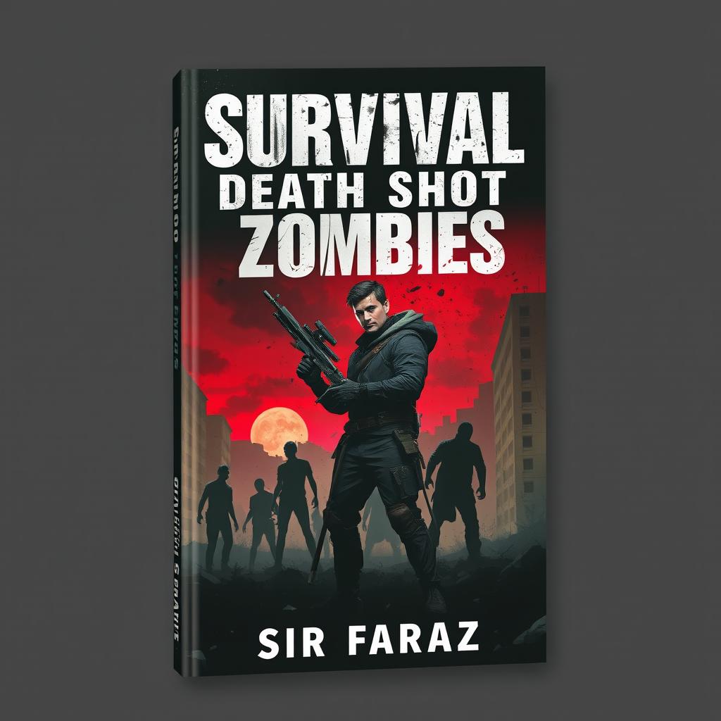 A gripping book cover design for "Survival: Death Shot of Zombies By Sir Faraz (2025)"