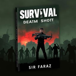 A gripping book cover design for "Survival: Death Shot of Zombies By Sir Faraz (2025)"
