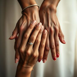 A close-up view of hands, intricately detailed, showcasing various skin tones and textures