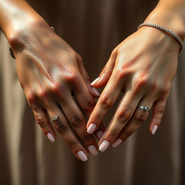 A close-up view of hands, intricately detailed, showcasing various skin tones and textures