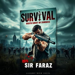 A gripping book cover design for 'Survival: Death Shot of Zombies' by Sir Faraz (2025)