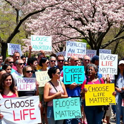 A compelling and thought-provoking scene illustrating a peaceful demonstration against abortion