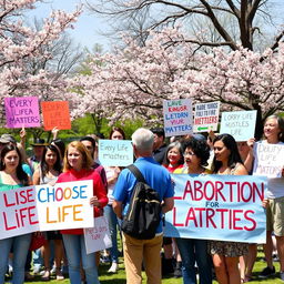 A compelling and thought-provoking scene illustrating a peaceful demonstration against abortion