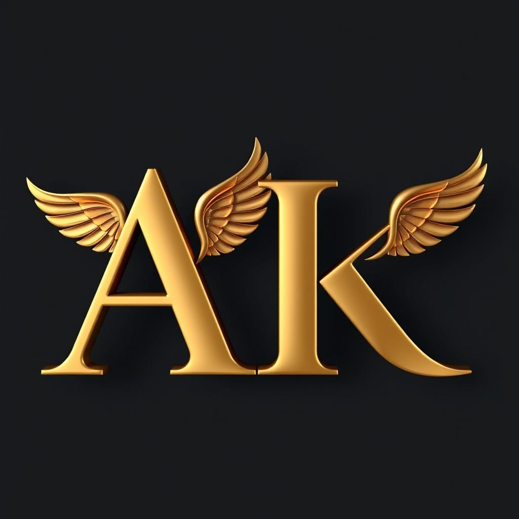 3D letters 'A' and 'K' designed with elegant, paradise-style wings attached to the top edges of each letter