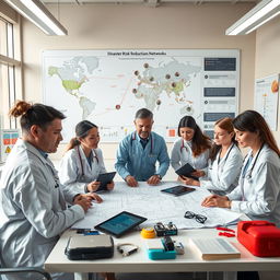 A detailed scene representing disaster risk reduction in healthcare networks