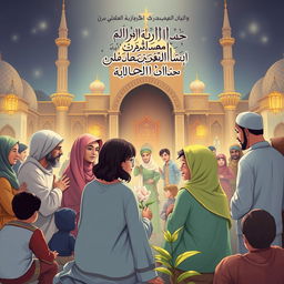 An Islamic-themed illustration showcasing a community gathering in support of the sanctity of life, emphasizing the Islamic teachings that oppose abortion