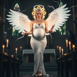 A full-length photograph of a sad yet alluring 18-year-old woman with blond hair, embodying a blend of sexy, sweet, and innocent beauty