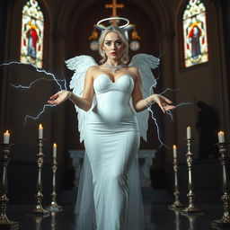 A full-length photograph of a sad yet alluring 18-year-old woman with blond hair, embodying a blend of sexy, sweet, and innocent beauty