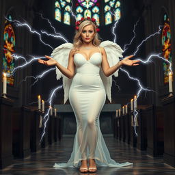 A full-length photograph of a sad yet enchanting 18-year-old woman with beautiful blond hair, embodying a blend of sexy, sweet, and innocent traits