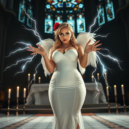 A full-length photograph of a sad yet enchanting 18-year-old woman with beautiful blond hair, embodying a mix of sexy, sweet, and innocent characteristics