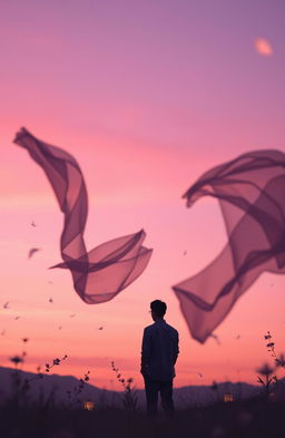 A dreamy, ethereal portrayal of a romantic scene inspired by the themes of love and longing found in Shella Anggraini's 'The Man on My Dream'
