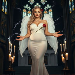 A full-length photograph of a sad yet captivating 18-year-old woman with beautiful blond hair, embodying a mix of sexy, sweet, and innocent qualities