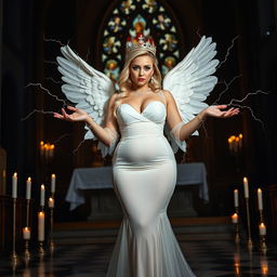 A full-length photograph of a sad yet alluring 18-year-old woman with beautiful blond hair, capturing a blend of sexy, sweet, and innocent expressions